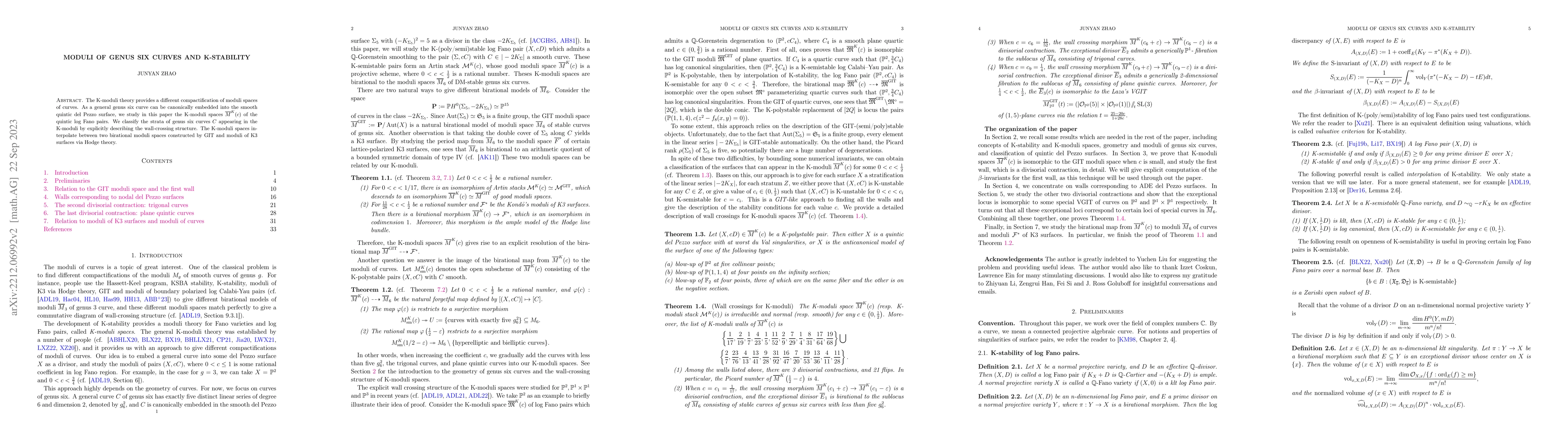 Thumbnail for Moduli of Genus Six Curves and K-stability