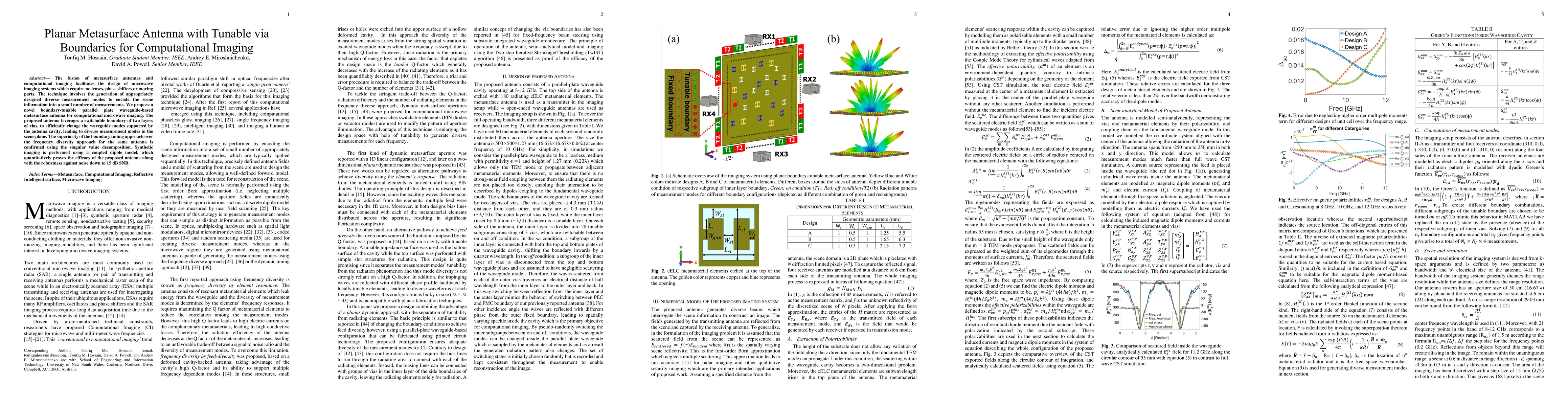 Thumbnail for Planar Metasurface Antenna with Tunable via Boundaries for Computational
  Imaging