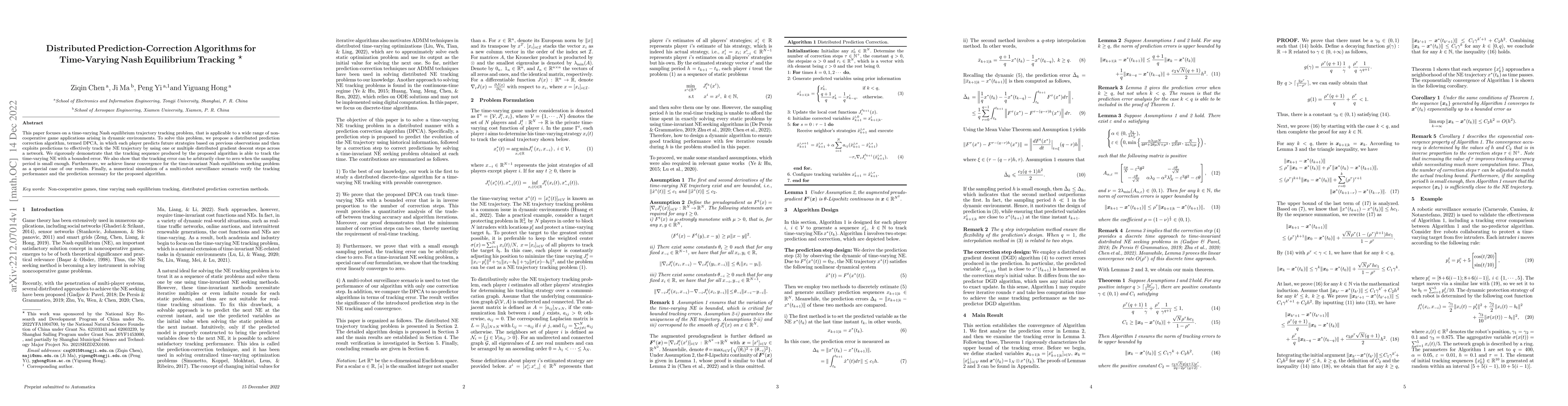 Thumbnail for Distributed Prediction-Correction Algorithms for Time-Varying Nash
  Equilibrium Tracking