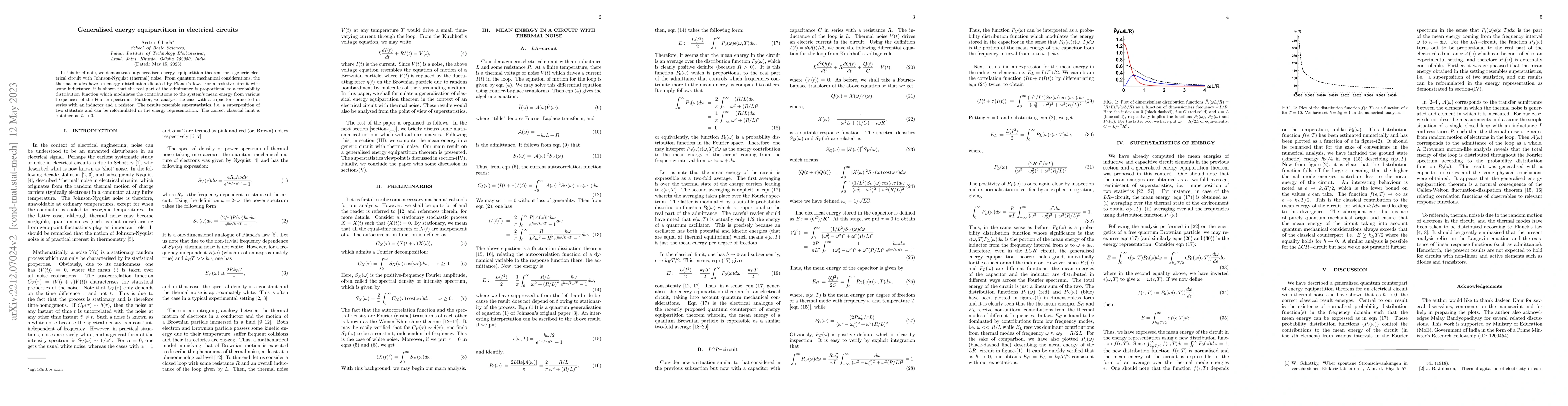 Thumbnail for Generalised energy equipartition in electrical circuits