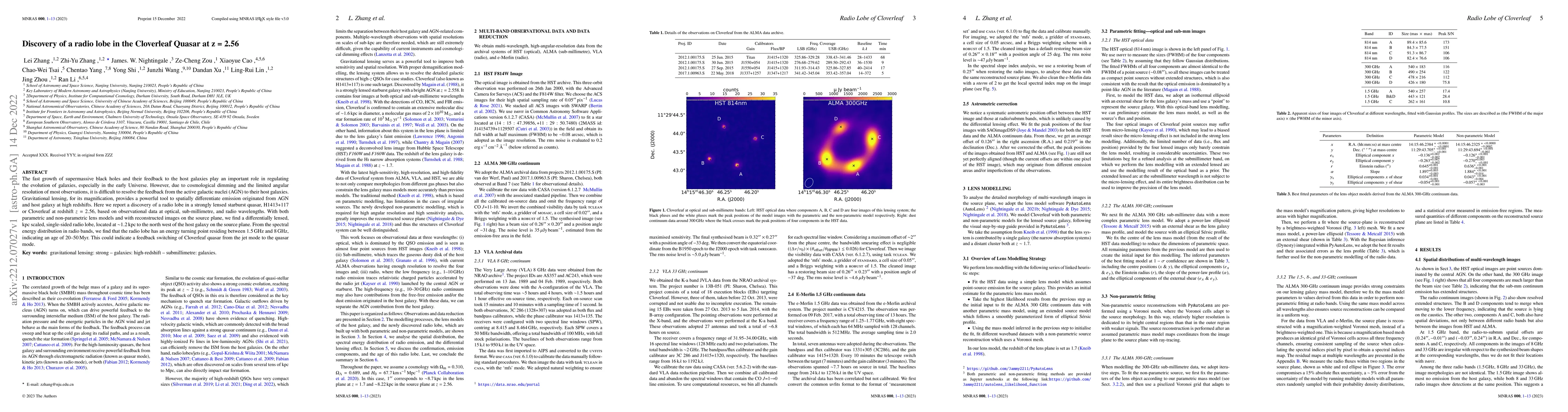 Thumbnail for Discovery of a radio lobe in the Cloverleaf Quasar at z = 2.56