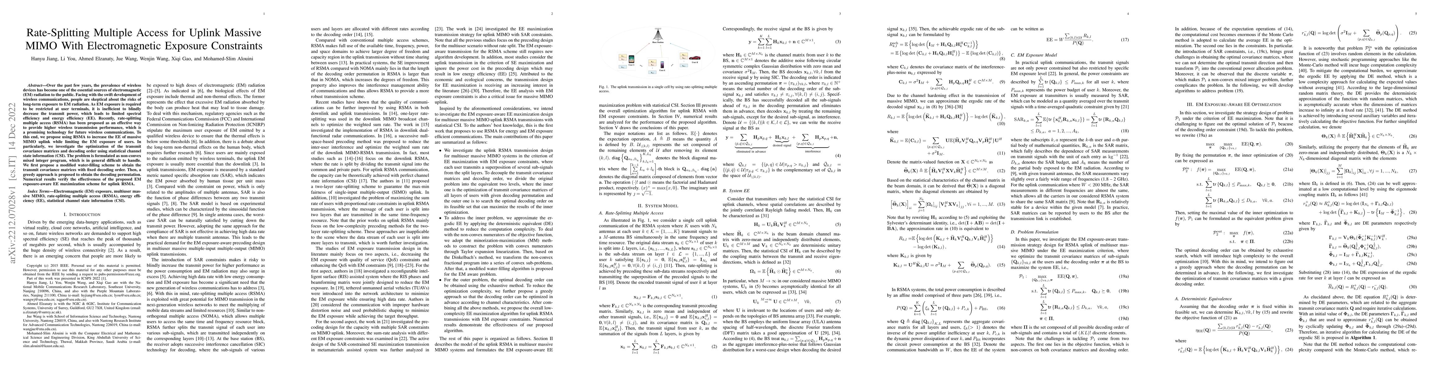 Thumbnail for Rate-Splitting Multiple Access for Uplink Massive MIMO With
  Electromagnetic Exposure Constraints