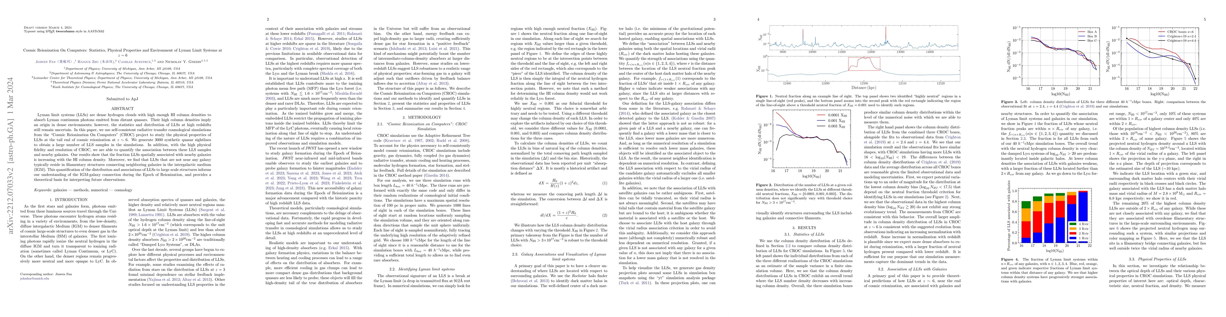 Thumbnail for Cosmic Reionization On Computers: Statistics, Physical Properties and
  Environment of Lyman Limit Systems at $z\sim6$