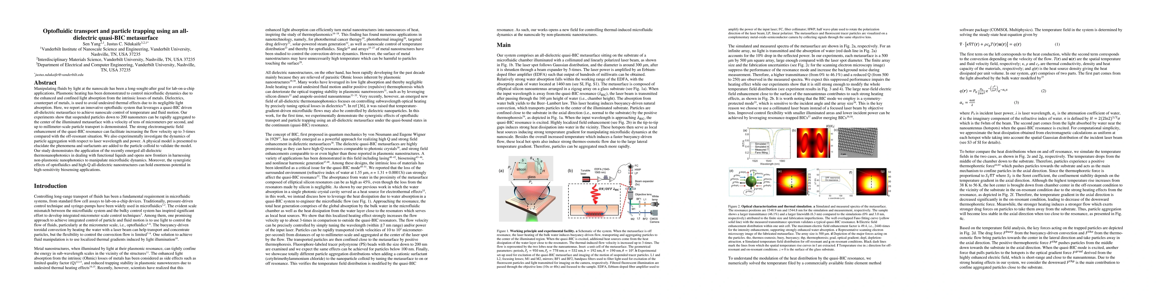 Thumbnail for Optofluidic transport and particle trapping using an all-dielectric
  quasi-BIC metasurface