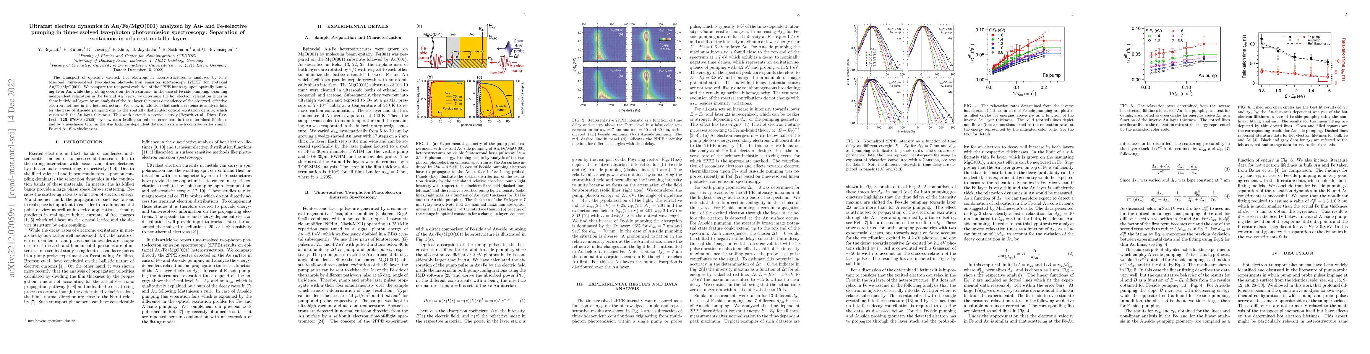 Thumbnail for Ultrafast electron dynamics in Au/Fe/MgO(001) analyzed by Au- and
  Fe-selective pumping in time-resolved two-photon photoemission spectroscopy:
  Separation of excitations in adjacent metallic layers