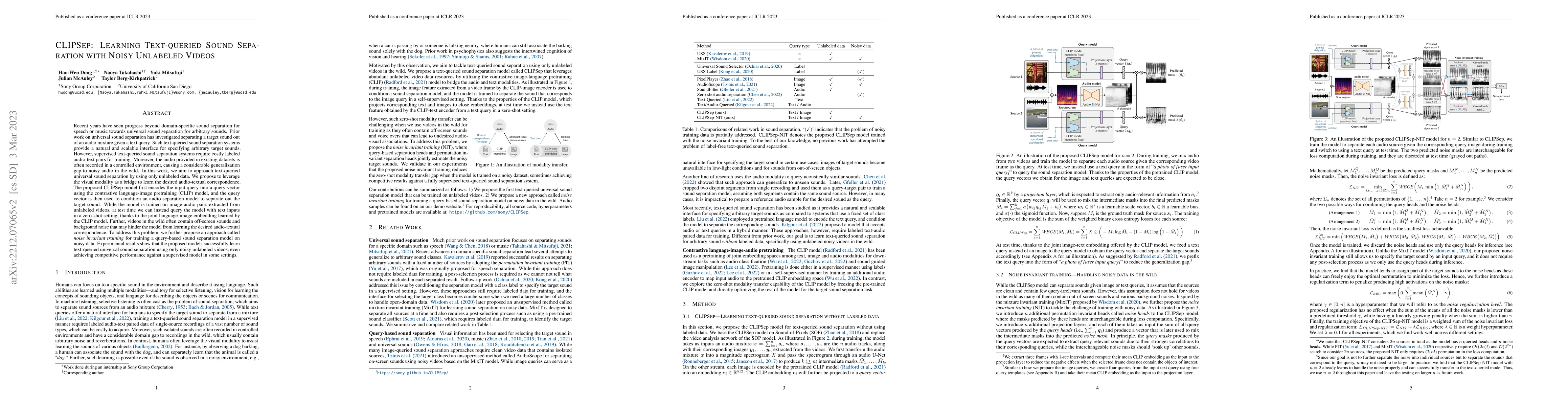 Thumbnail for CLIPSep: Learning Text-queried Sound Separation with Noisy Unlabeled
  Videos