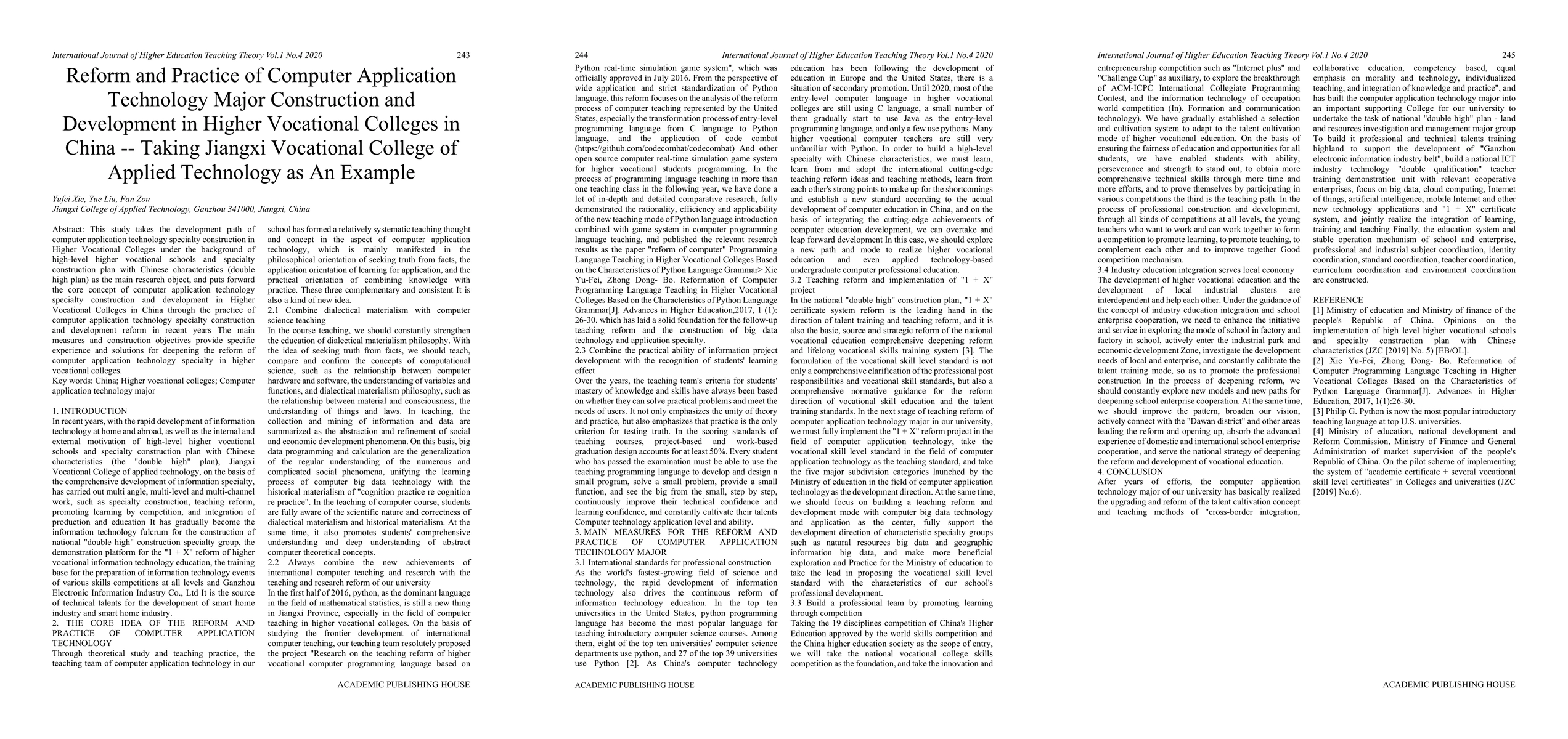 Thumbnail for Reform and Practice of Computer Application Technology Major
  Construction and Development in Higher Vocational Colleges in China -- Taking
  Jiangxi Vocational College of Applied Technology as An Example