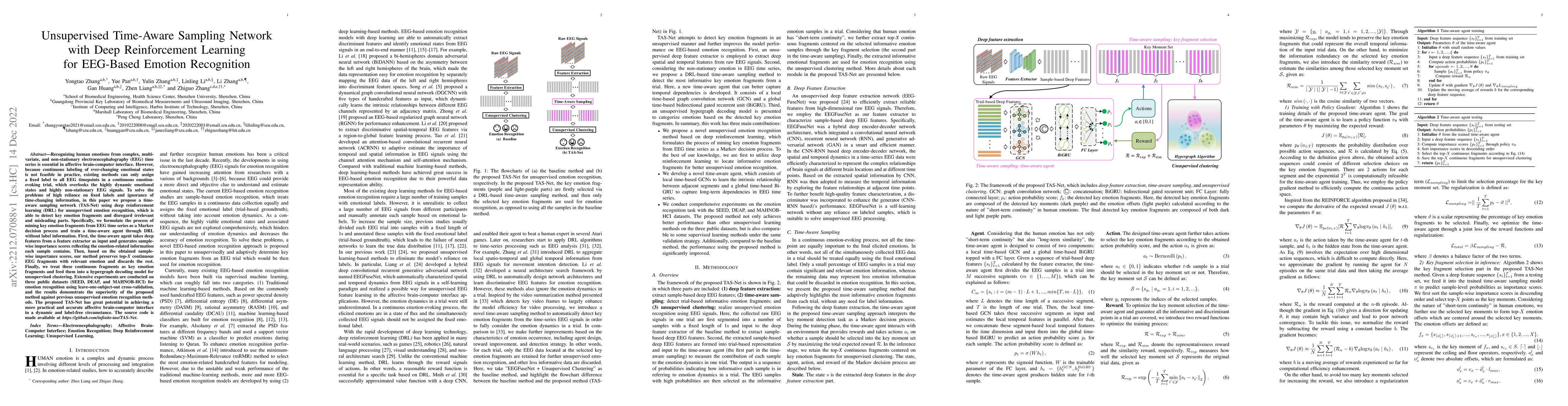 Thumbnail for Unsupervised Time-Aware Sampling Network with Deep Reinforcement
  Learning for EEG-Based Emotion Recognition