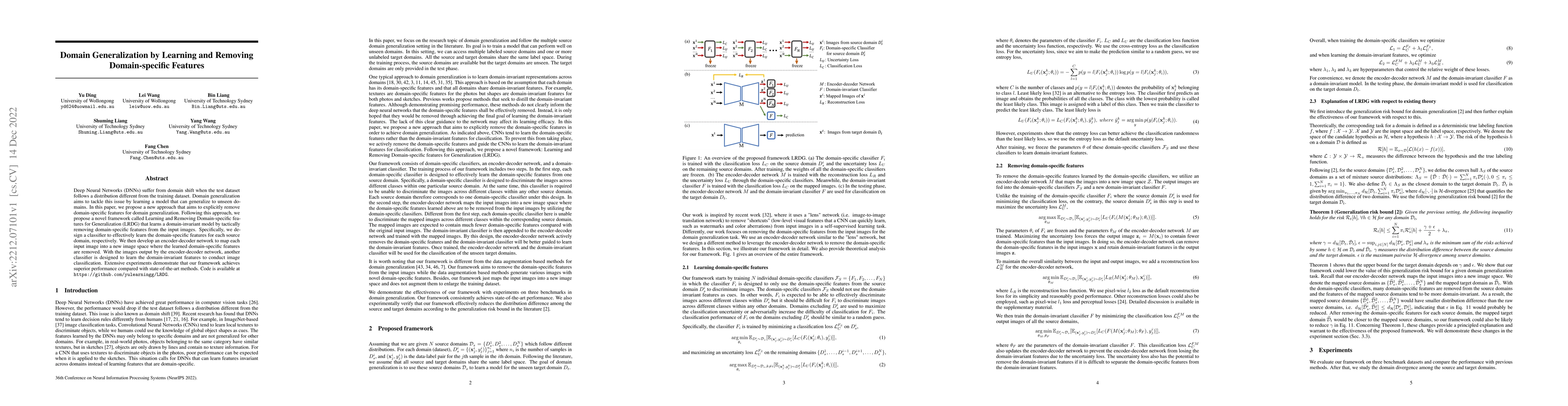Thumbnail for Domain Generalization by Learning and Removing Domain-specific Features