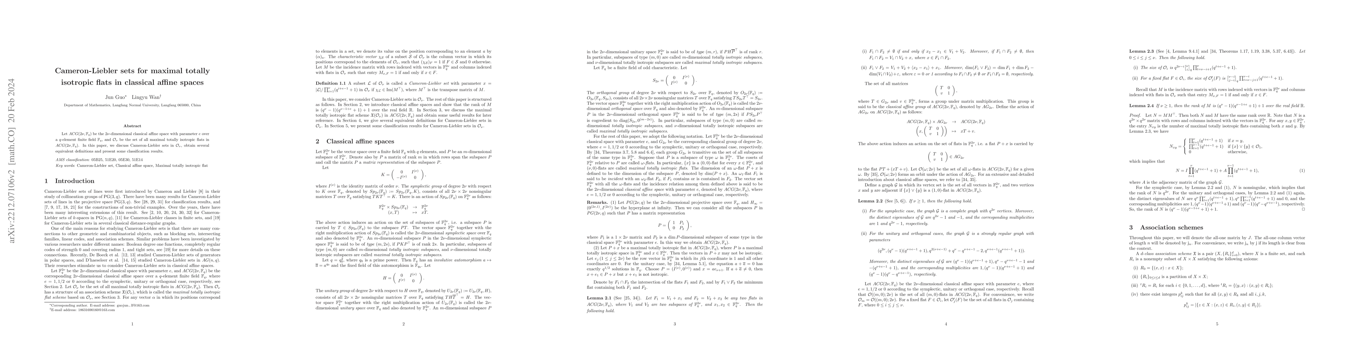 Thumbnail for Cameron-Liebler sets for maximal totally isotropic flats in classical
  affine spaces