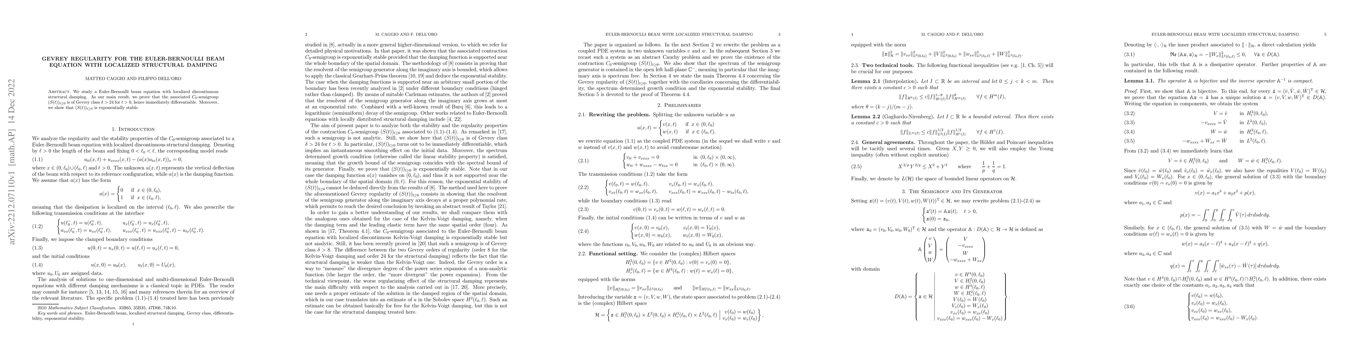 Thumbnail for Gevrey regularity for the Euler-Bernoulli beam equation with localized
  structural damping
