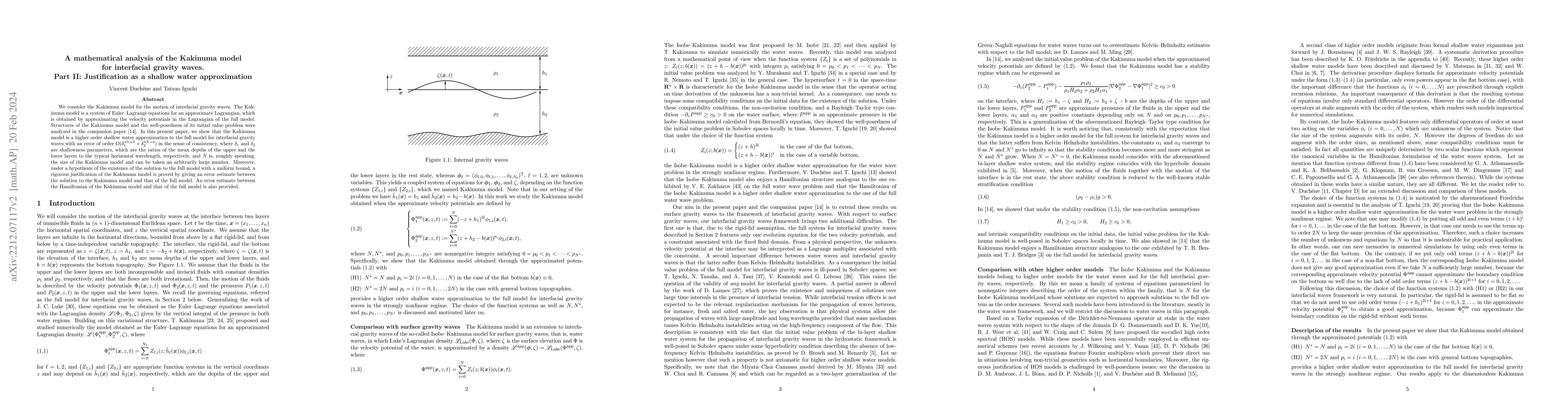 Thumbnail for A mathematical analysis of the Kakinuma model for interfacial gravity
  waves. Part II: Justification as a shallow water approximation