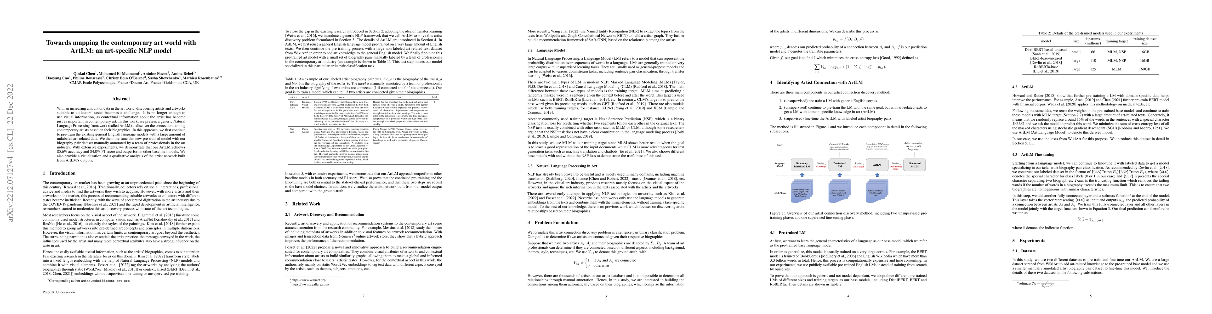 Thumbnail for Towards mapping the contemporary art world with ArtLM: an art-specific
  NLP model