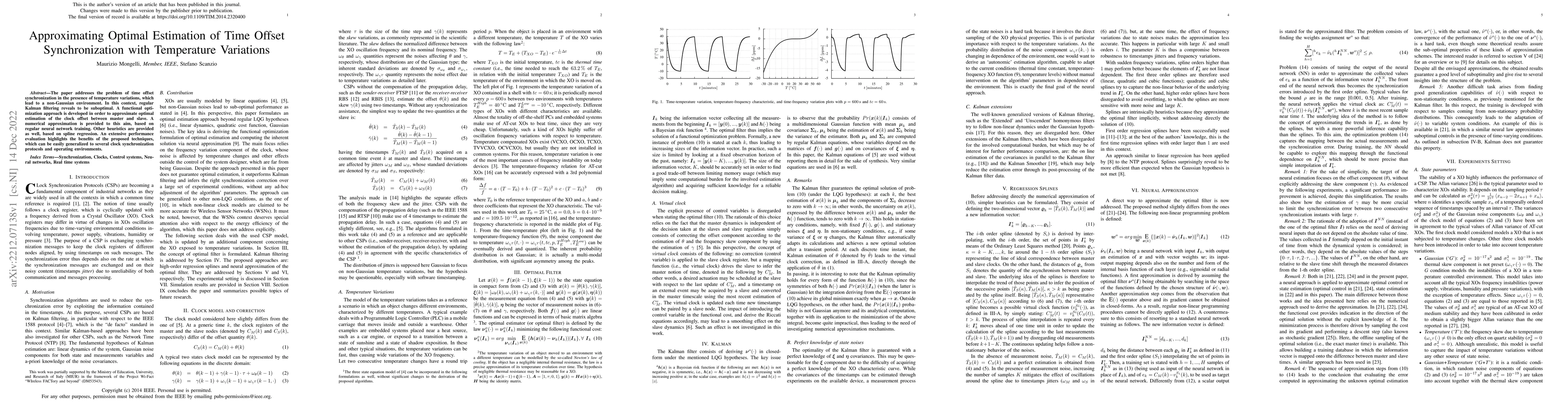 Thumbnail for Approximating Optimal Estimation of Time Offset Synchronization with
  Temperature Variations