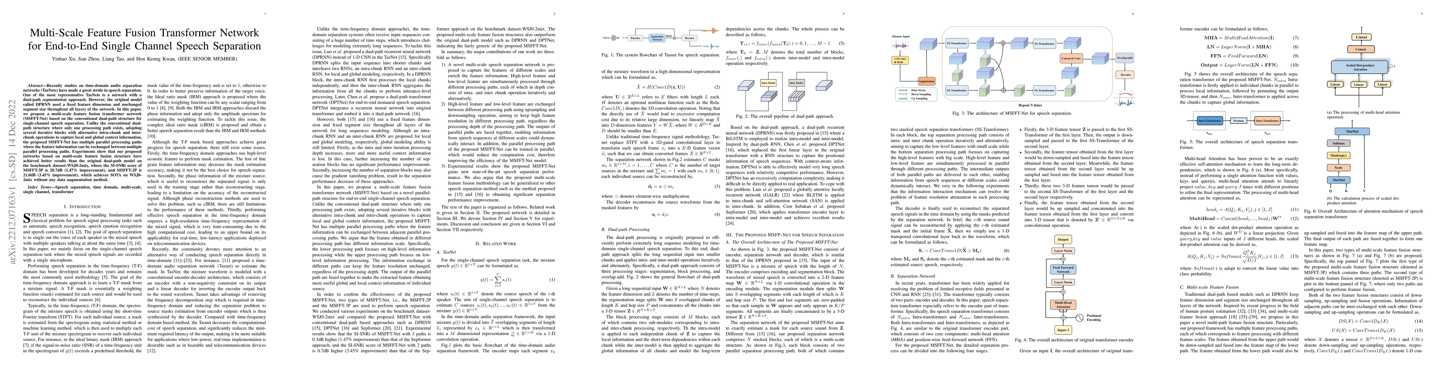 Thumbnail for Multi-Scale Feature Fusion Transformer Network for End-to-End Single
  Channel Speech Separation