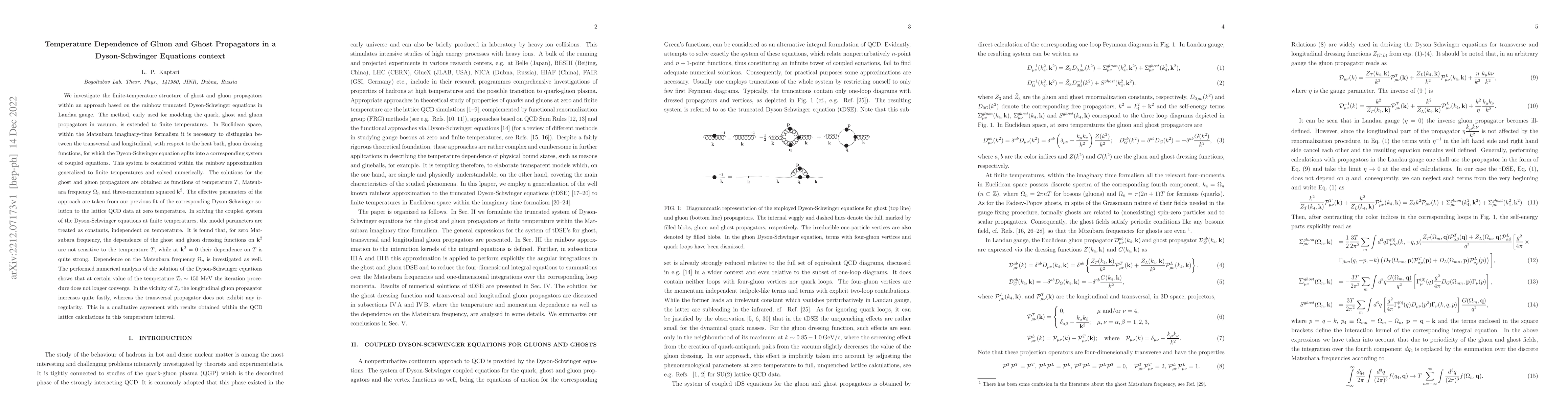 Thumbnail for Temperature Dependence of Gluon and Ghost Propagators in a
  Dyson-Schwinger Equations context