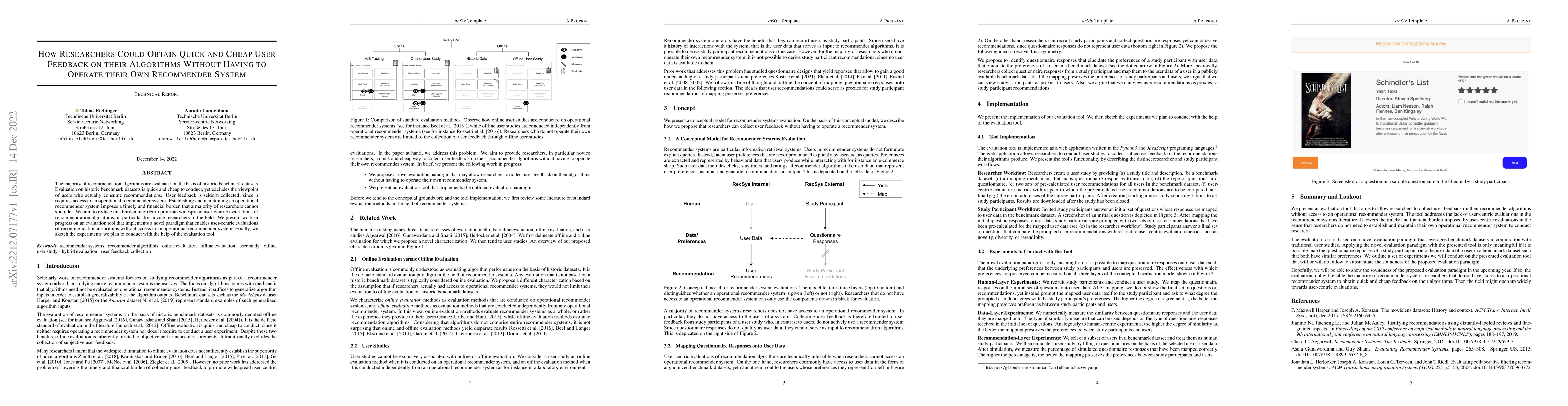 Thumbnail for How Researchers Could Obtain Quick and Cheap User Feedback on their
  Algorithms Without Having to Operate their Own Recommender System