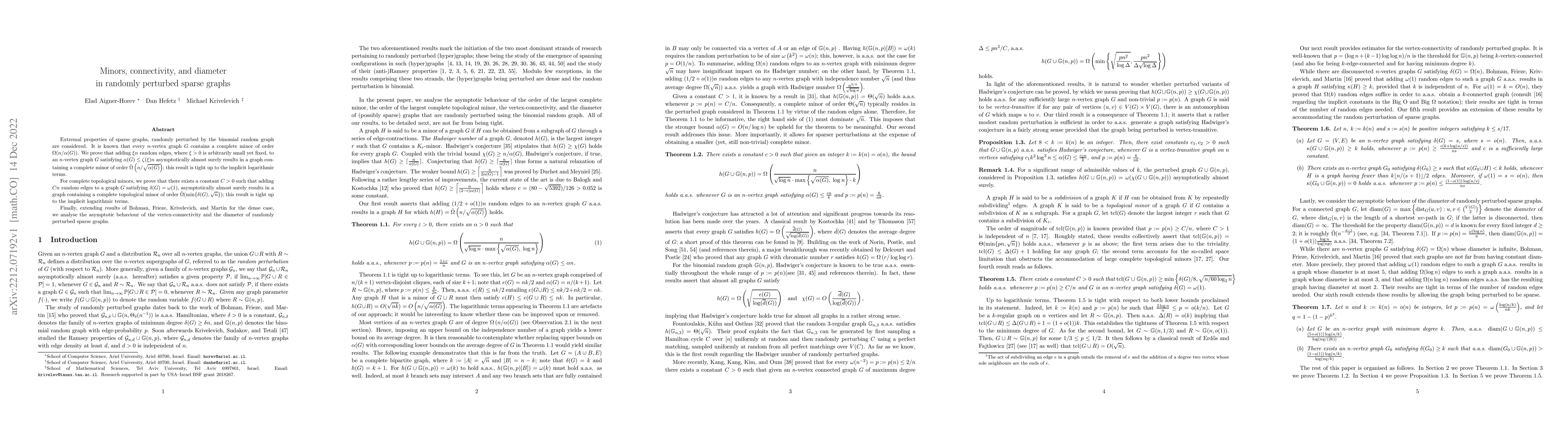 Thumbnail for Minors, connectivity, and diameter in randomly perturbed sparse graphs