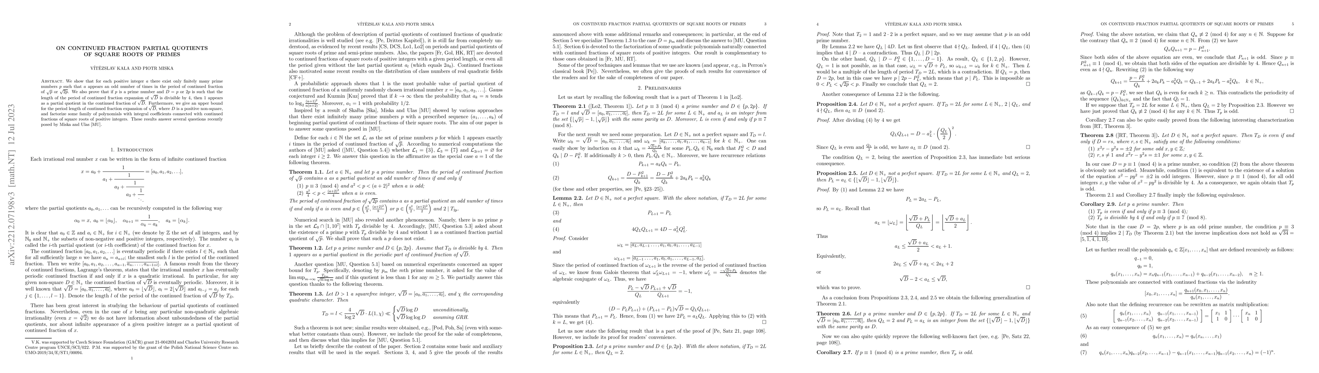 Thumbnail for On continued fraction partial quotients of square roots of primes