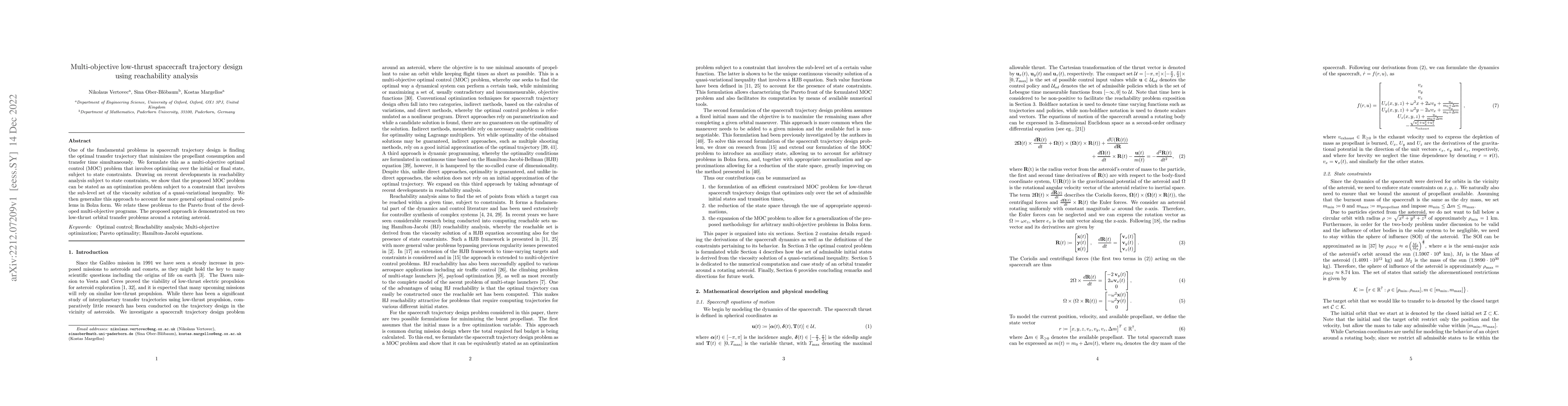 Thumbnail for Multi-objective low-thrust spacecraft trajectory design using
  reachability analysis