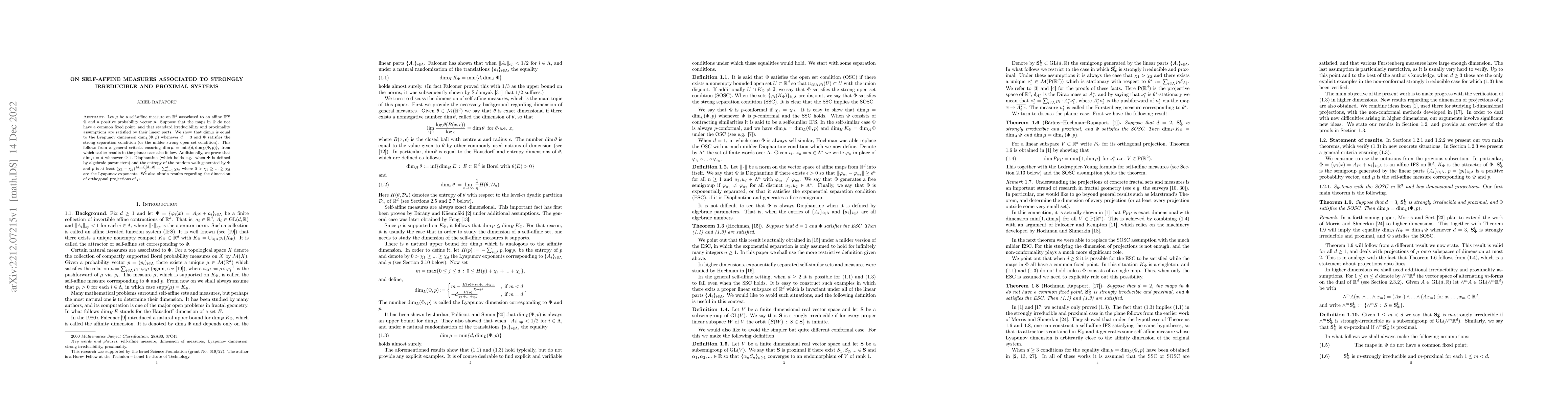 Thumbnail for On self-affine measures associated to strongly irreducible and proximal
  systems