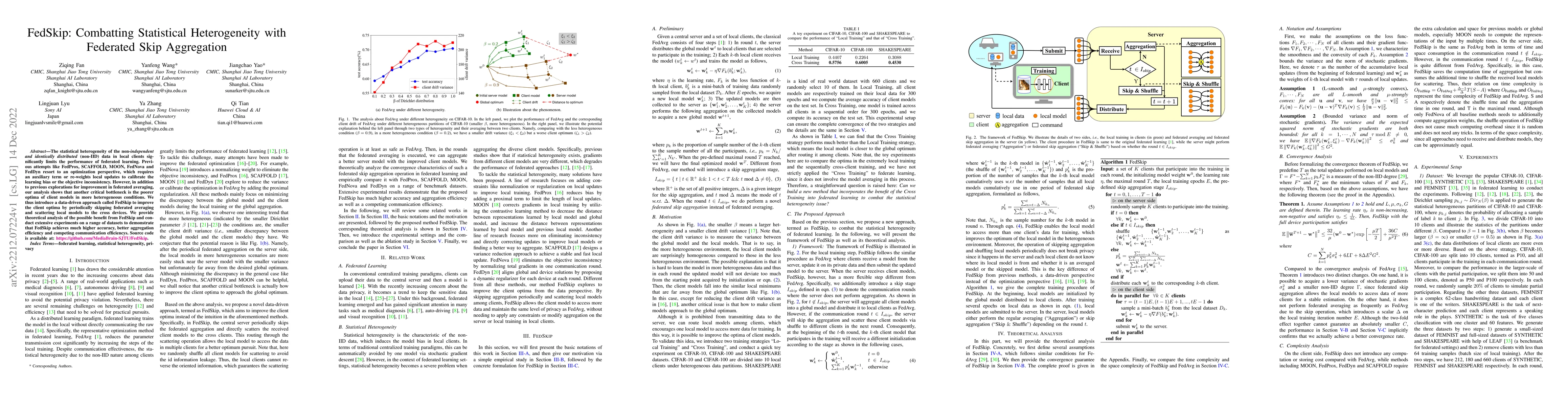 Thumbnail for FedSkip: Combatting Statistical Heterogeneity with Federated Skip
  Aggregation