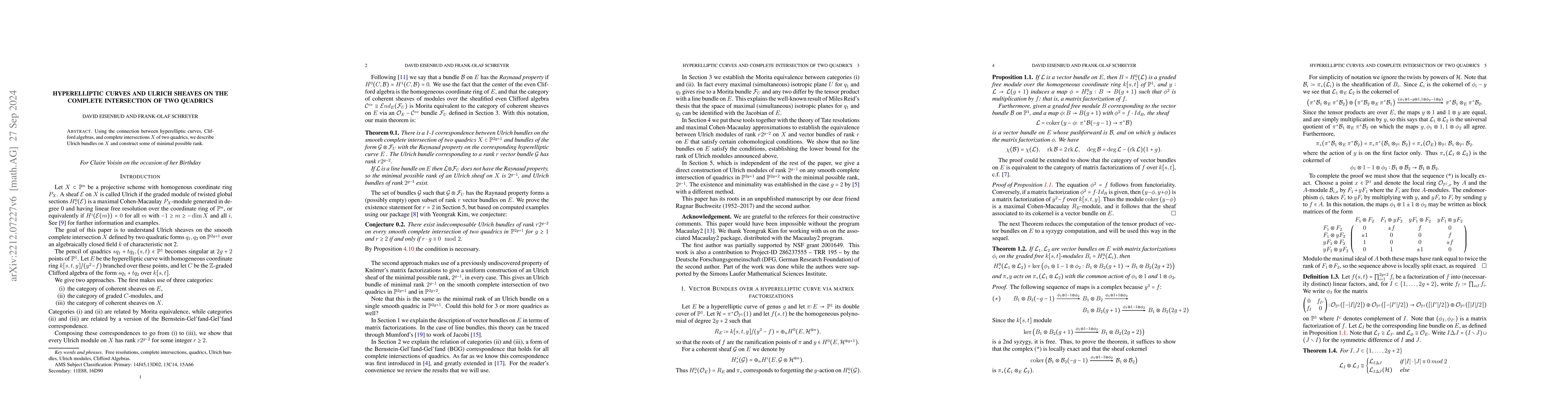 Thumbnail for Hyperelliptic curves and Ulrich sheaves on the complete intersection of
  two quadrics