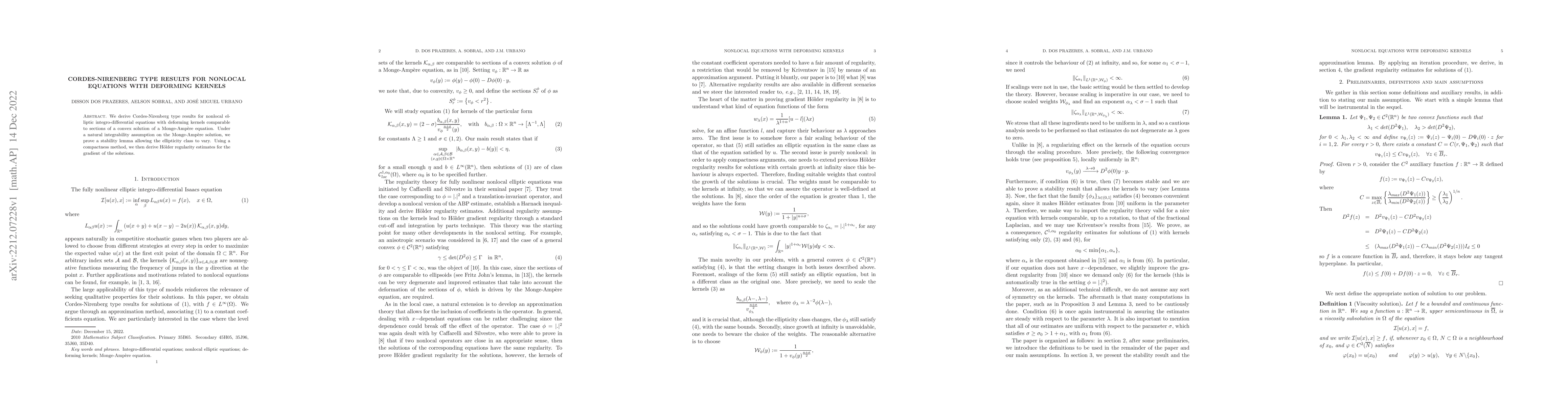 Thumbnail for Cordes-Nirenberg type results for nonlocal equations with deforming
  kernels
