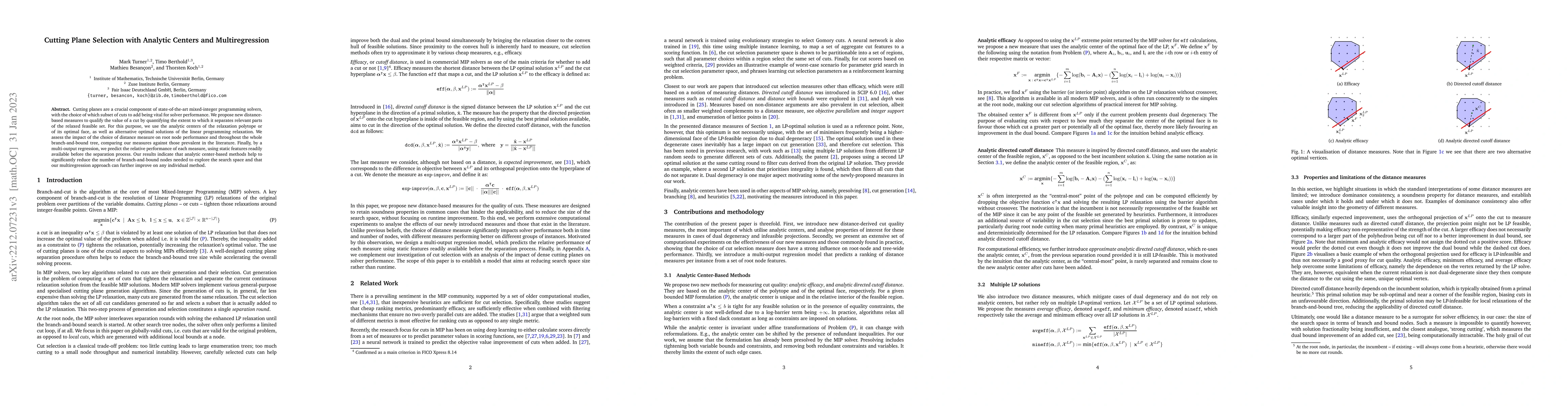 Thumbnail for Cutting Plane Selection with Analytic Centers and Multiregression