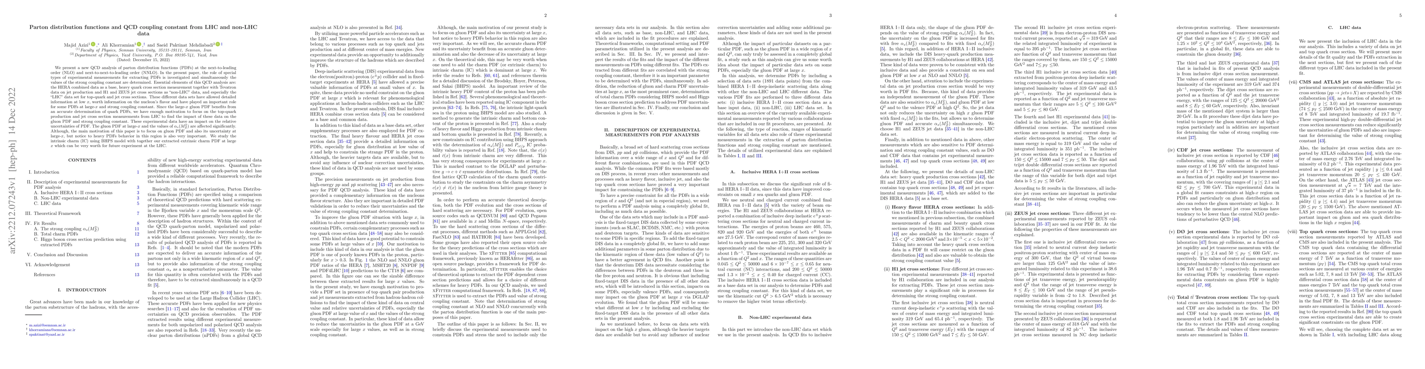 Thumbnail for Parton distribution functions and QCD coupling constant from LHC and
  non-LHC data