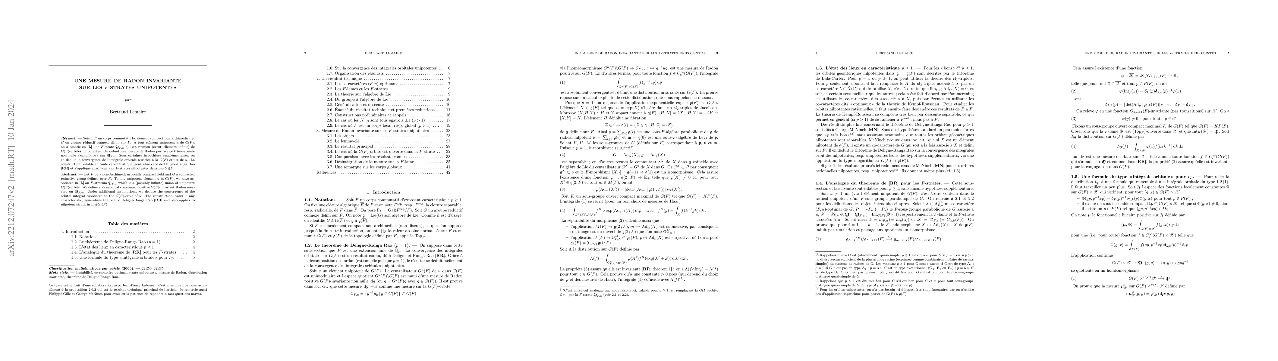Thumbnail for Une mesure de Radon invariante sur les $F$-strates unipotentes