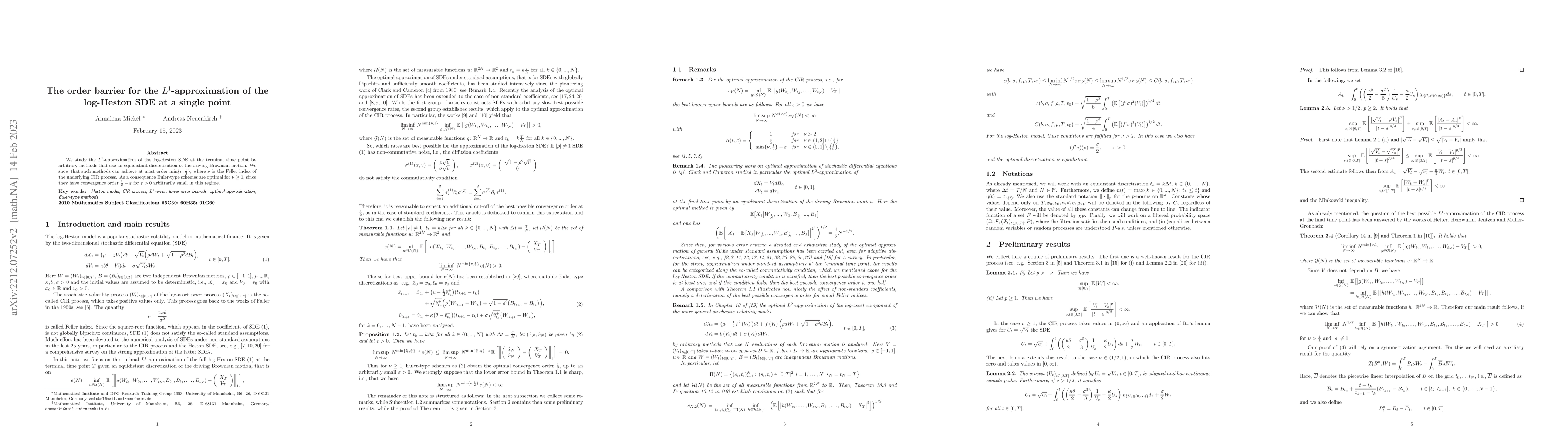 Thumbnail for The order barrier for the $L^1$-approximation of the log-Heston SDE at a
  single point