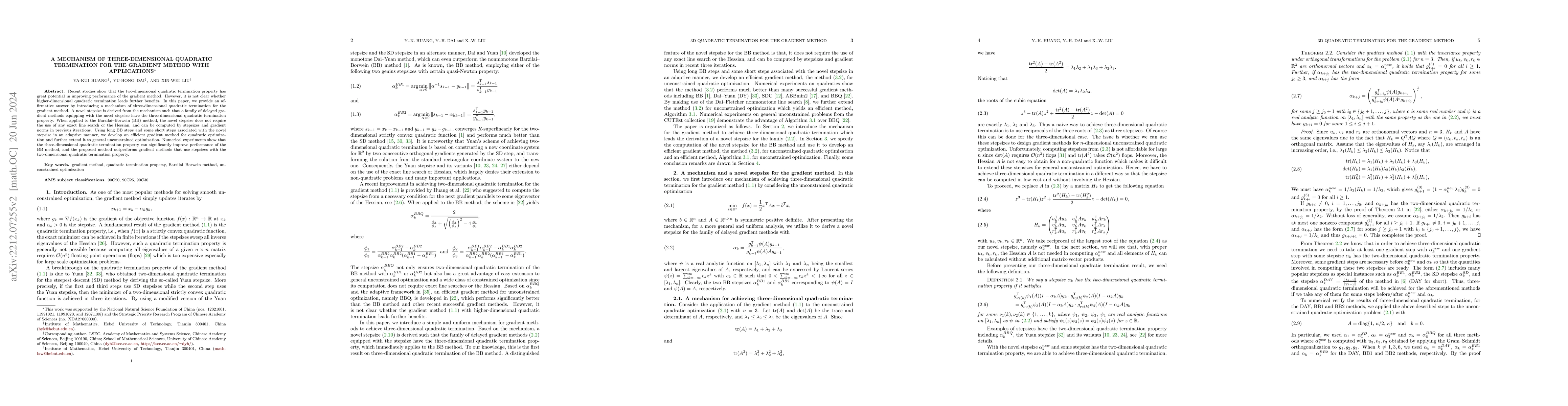 Thumbnail for A mechanism of three-dimensional quadratic termination for the gradient
  method with applications