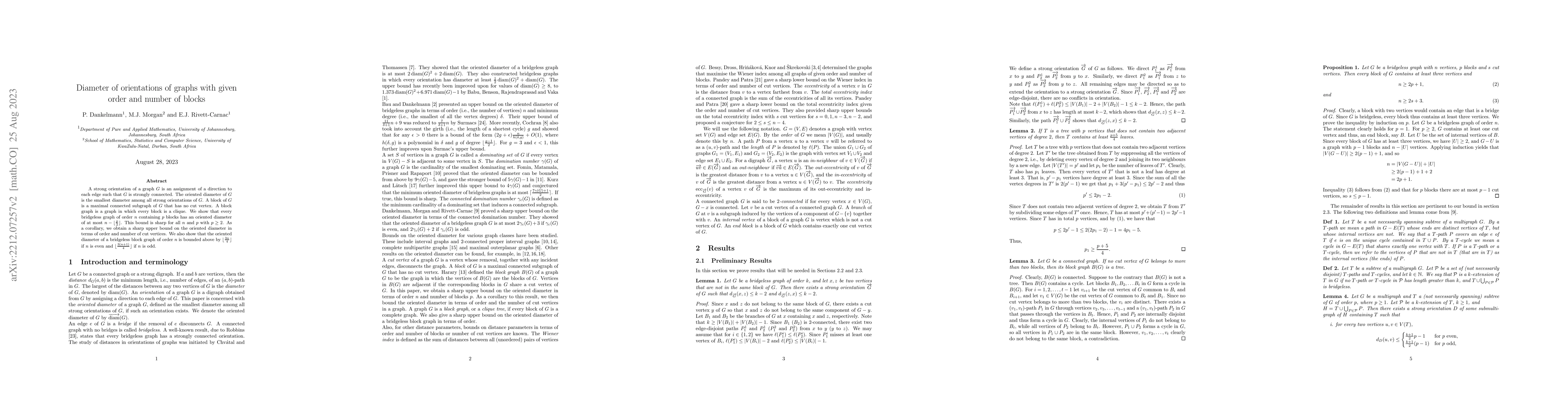 Thumbnail for Diameter of orientations of graphs with given order and number of blocks