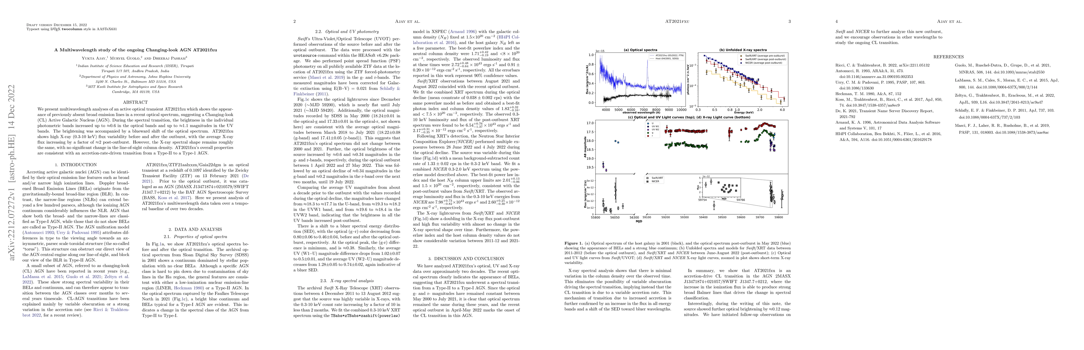 Thumbnail for A Multiwavelength study of the ongoing Changing-look AGN AT2021fxu