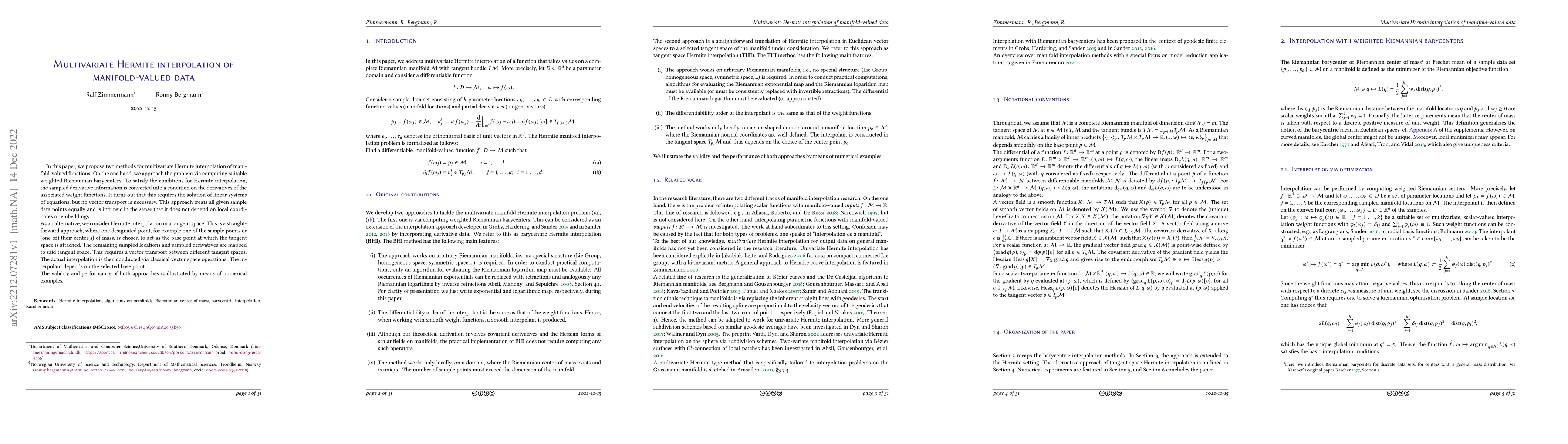 Thumbnail for Multivariate Hermite interpolation of manifold-valued data