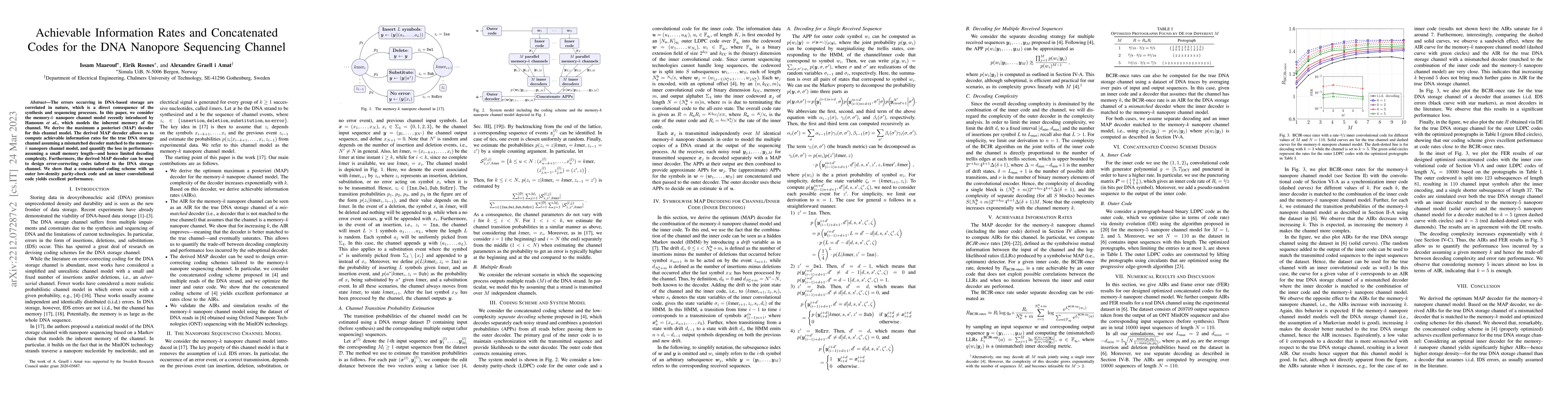 Thumbnail for Achievable Information Rates and Concatenated Codes for the DNA Nanopore
  Sequencing Channel