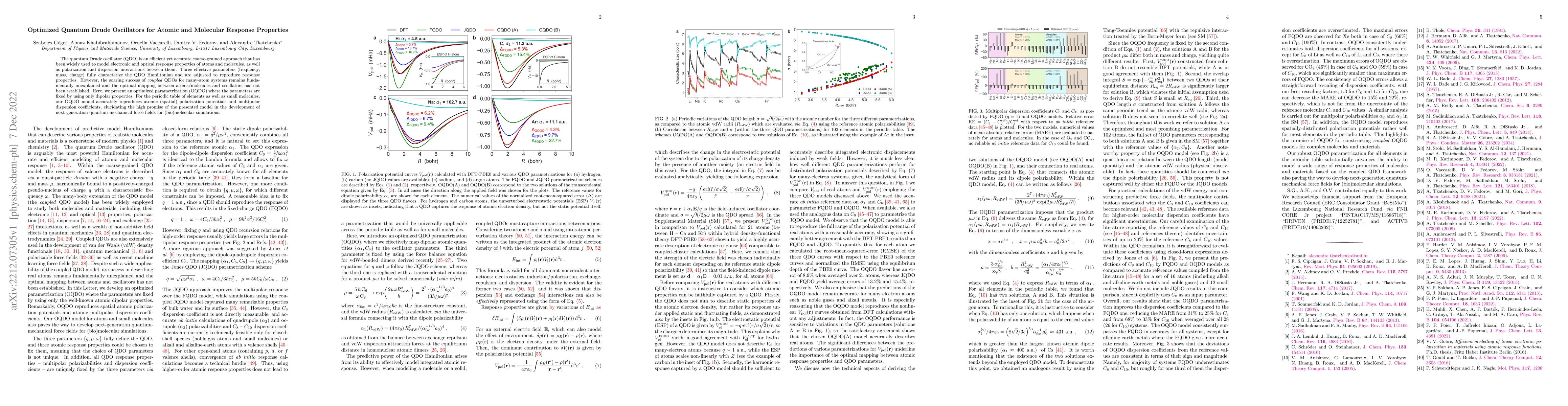 Thumbnail for Optimized Quantum Drude Oscillators for Atomic and Molecular Response
  Properties