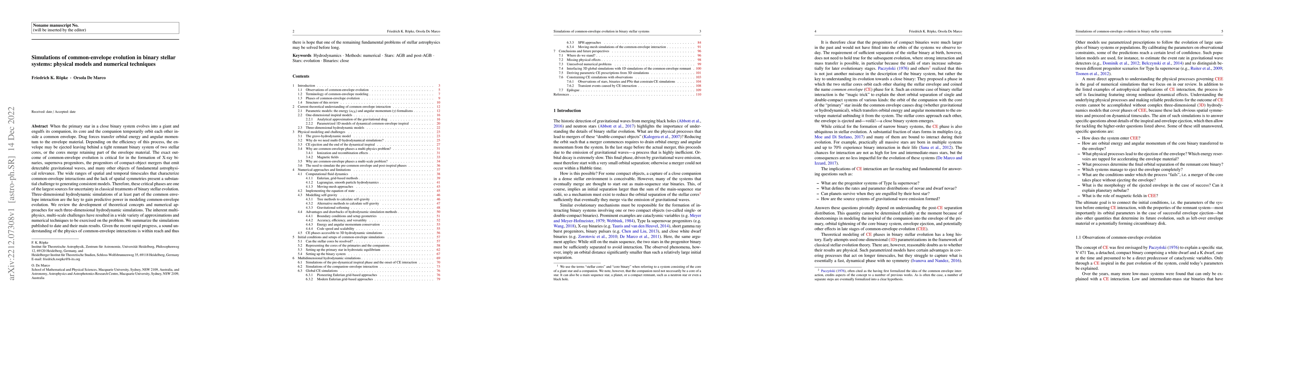 Thumbnail for Simulations of common-envelope evolution in binary stellar systems:
  physical models and numerical techniques