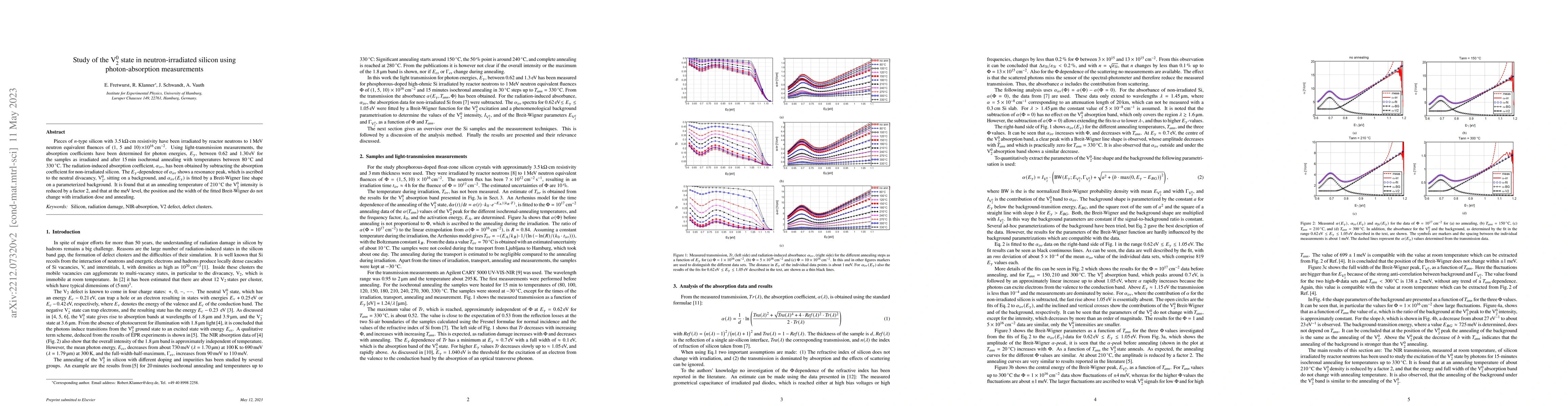 Thumbnail for Study of the V$_2^0$ state in neutron-irradiated silicon using
  photon-absorption measurements