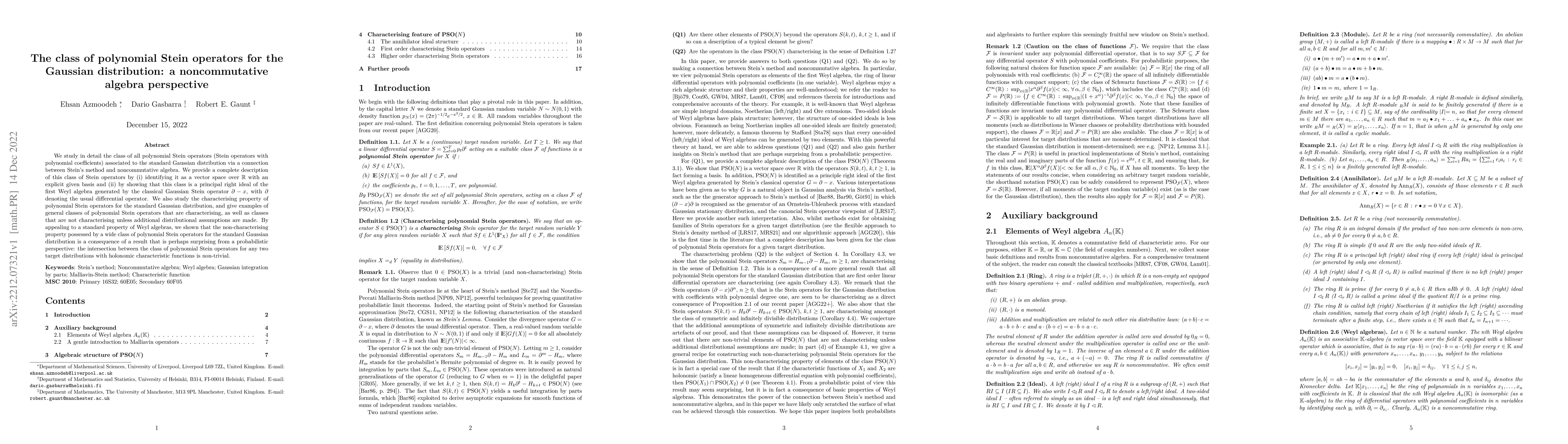 Thumbnail for The class of polynomial Stein operators for the Gaussian distribution: a
  noncommutative algebra perspective