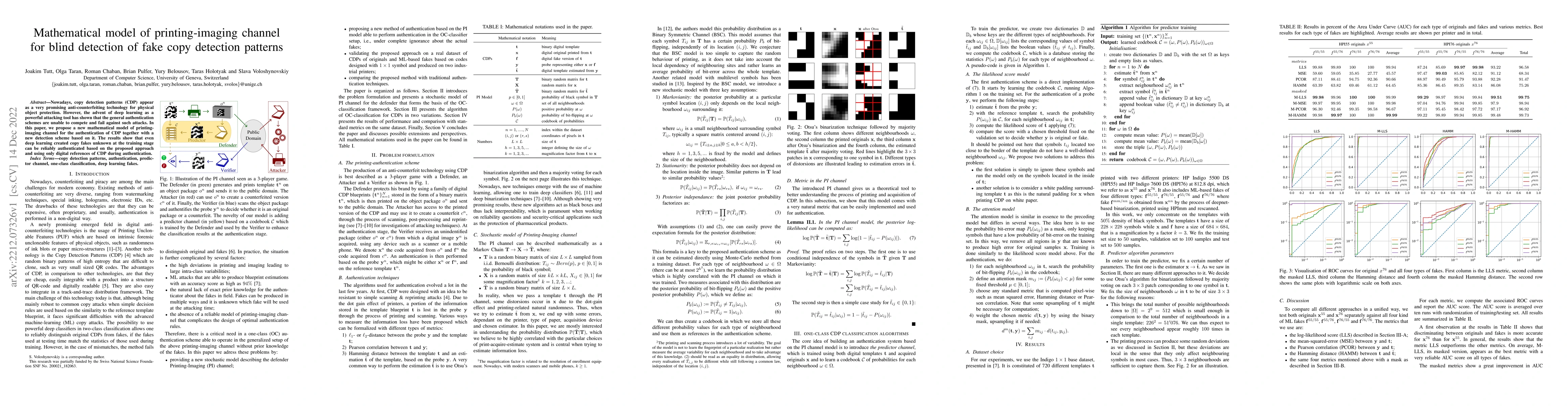Thumbnail for Mathematical model of printing-imaging channel for blind detection of
  fake copy detection patterns