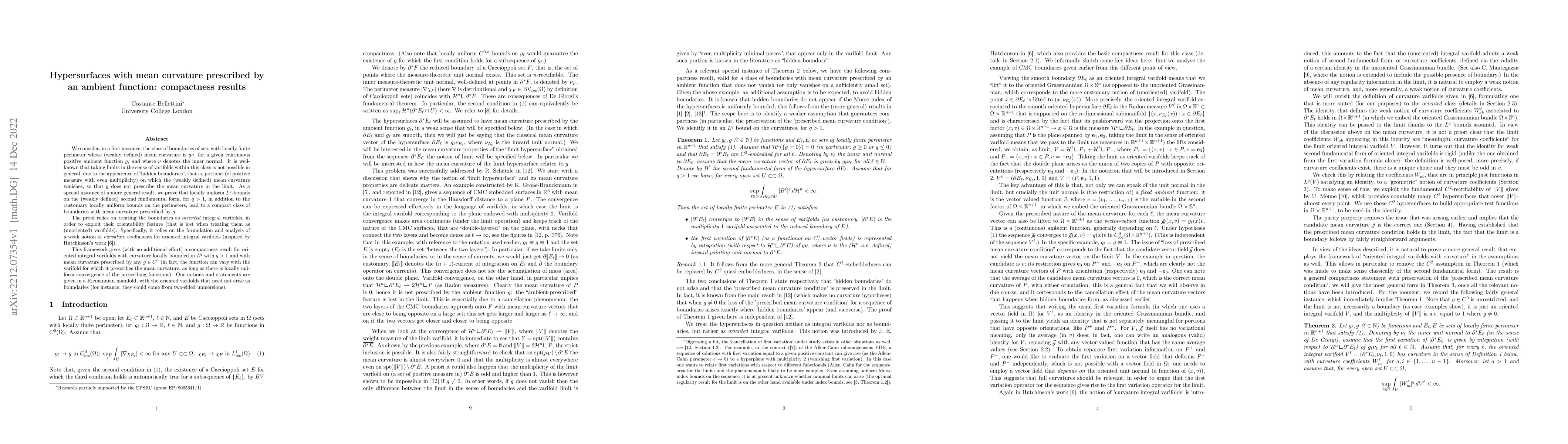 Thumbnail for Hypersurfaces with mean curvature prescribed by an ambient function:
  compactness results