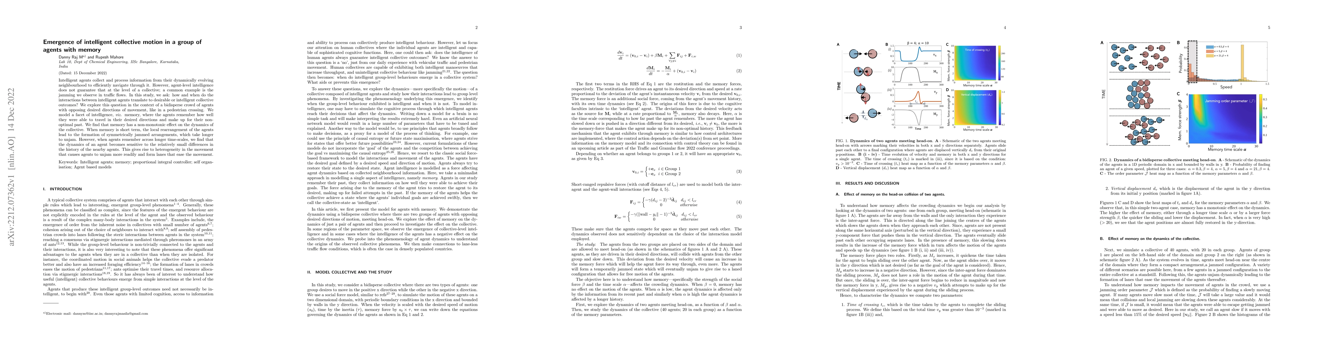 Thumbnail for Emergence of intelligent collective motion in a group of agents with
  memory