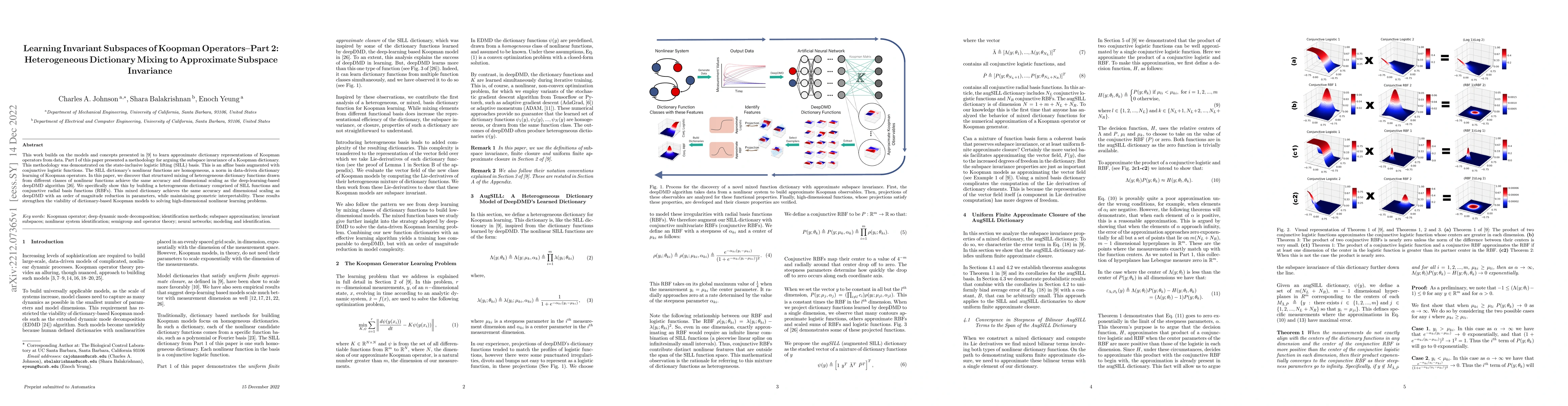 Thumbnail for Learning Invariant Subspaces of Koopman Operators--Part 2: Heterogeneous
  Dictionary Mixing to Approximate Subspace Invariance