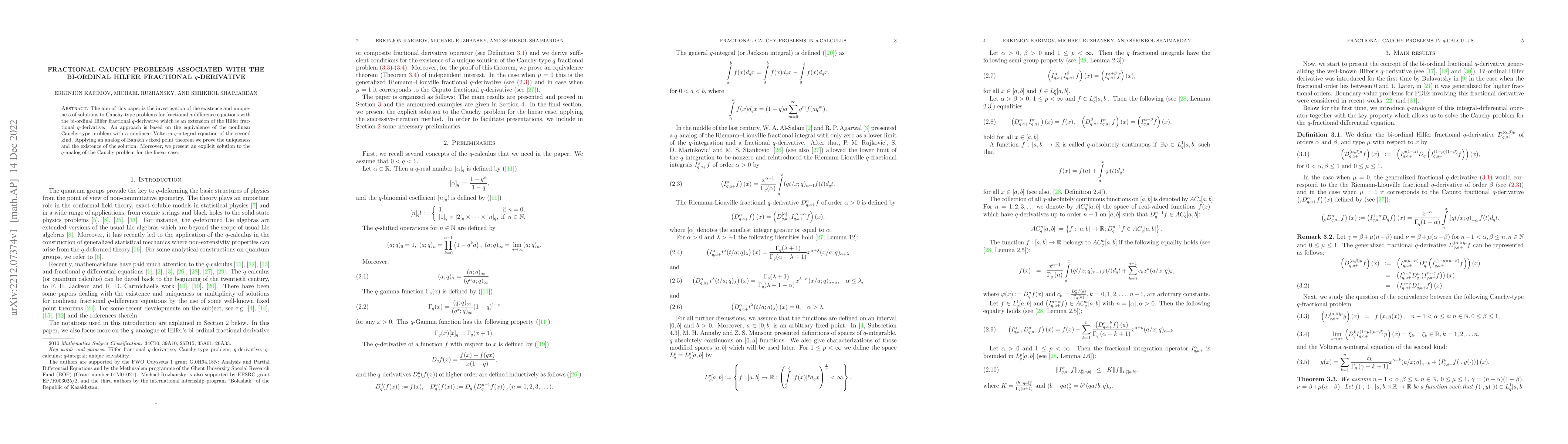 Thumbnail for Fractional Cauchy problems associated with the bi-ordinal Hilfer
  fractional $q$-derivative
