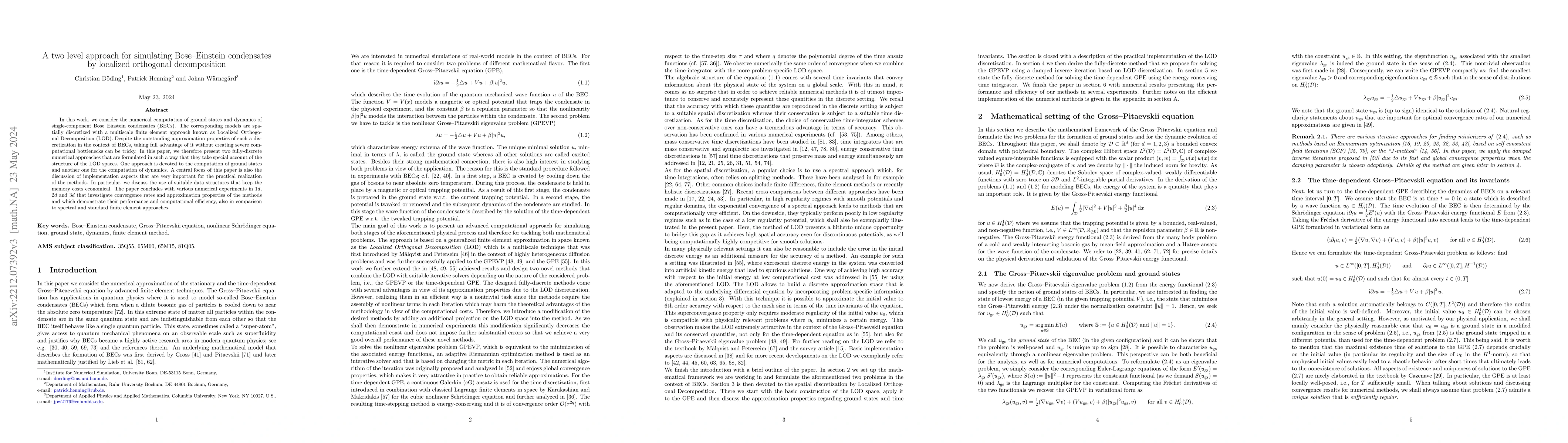 Thumbnail for A two level approach for simulating Bose-Einstein condensates by
  localized orthogonal decomposition