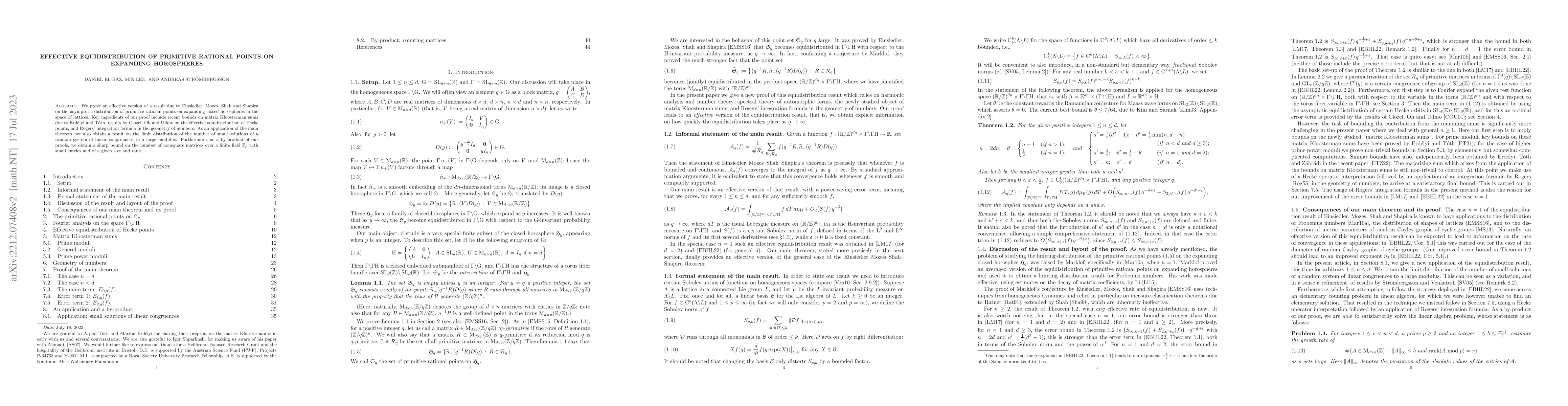 Thumbnail for Effective equidistribution of primitive rational points on expanding
  horospheres