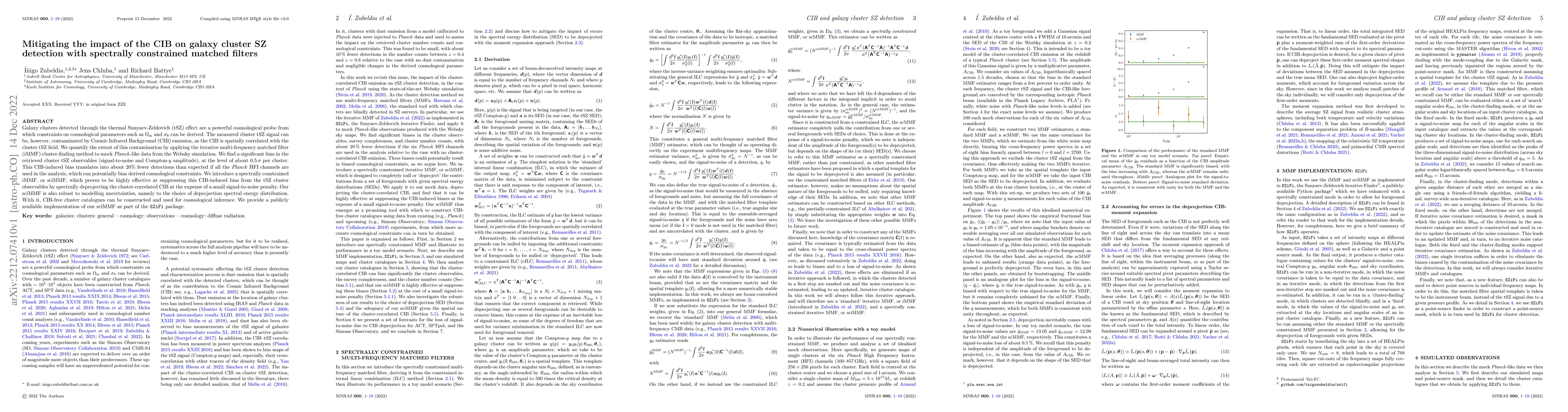 Thumbnail for Mitigating the impact of the CIB on galaxy cluster SZ detection with
  spectrally constrained matched filters