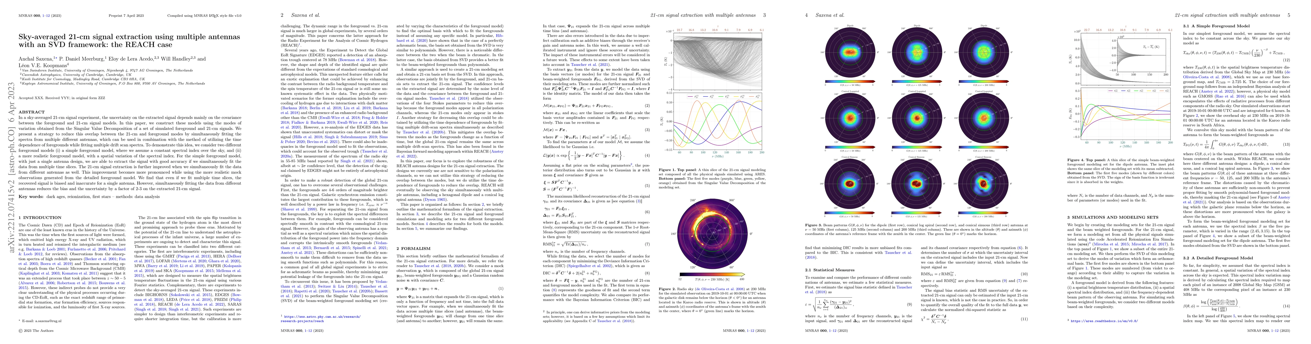Thumbnail for Sky-averaged 21-cm signal extraction using multiple antennas with an SVD
  framework: the REACH case
